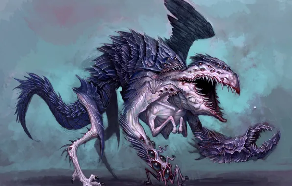 Picture Warhammer, bird, feathers, creature, ugly, reptile, teeth, filthy