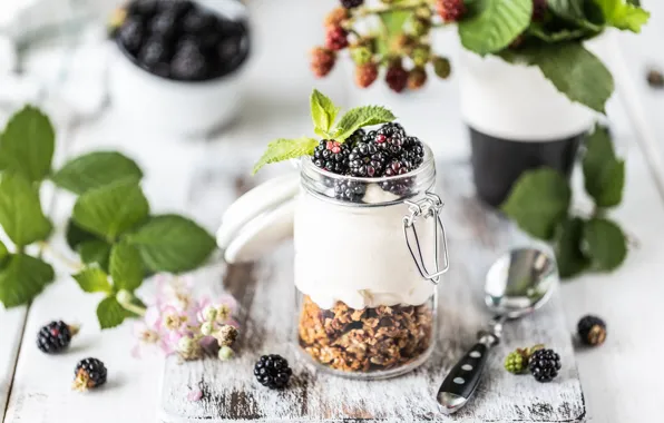 Berries, Breakfast, Bank, BlackBerry, yogurt, granola, Karina Klachuk
