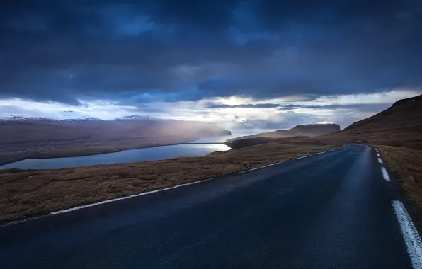 Road, the sky, clouds, mountains, clouds, hills, track, the evening