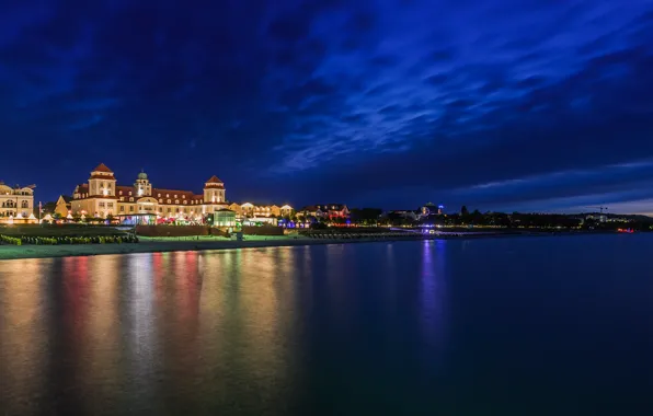 Picture landscape, night, lights, river, building, home, Germany, promenade