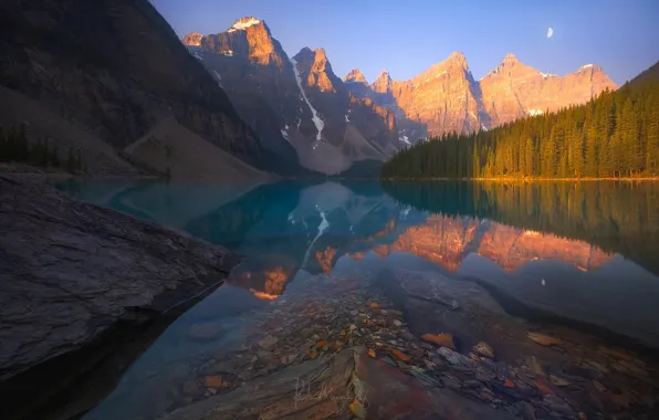 Forest, mountains, lake, stones, the moon, Canada