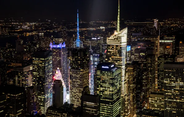 Picture light, night, the city, building, home, New York, skyscrapers, lighting