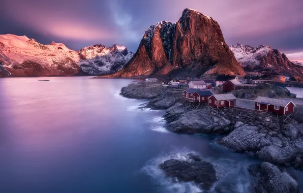 Picture mountains, rocks, Norway, the village, the fjord