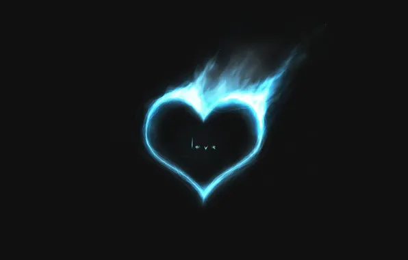 Picture love, blue, fire, heart, minimalism