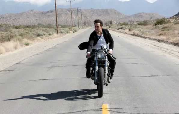 Picture road, costume, motorcycle, actor, male, guy, riding, Taylor Kitsch