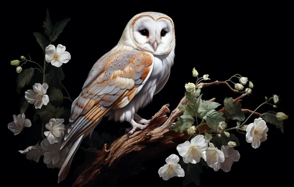 Look, flowers, nature, owl, bird, branch, spring, white