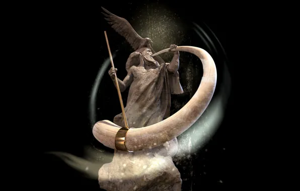 Staff, Black background, Slavic God, Sasha, Gregerman, The God Of Wind, Stribog, Blowing the horn
