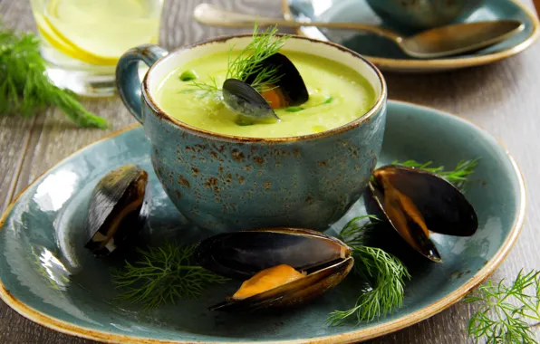 Greens, dill, peas, peas, parsley, dill, the first dish, the first dish