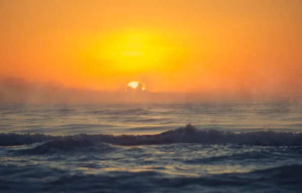 Picture sunset, coast, wave, sun, Sea, spray, beach