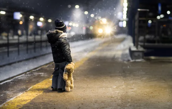 Snow, toy, boy, the platform, waiting