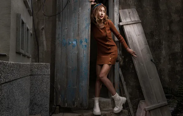 Pose, feet, dress, the door, Asian