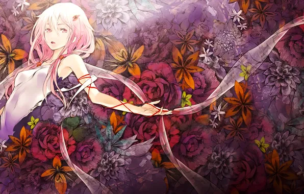 Picture girl, flowers, abstraction, art, lace, Inori Yuzuriha, Guilty Crown