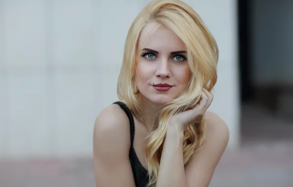Pose, portrait, makeup, hairstyle, blonde, Dasha, bokeh, Murat Kuzhakhmetov