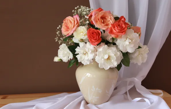 Roses, bouquet, vase