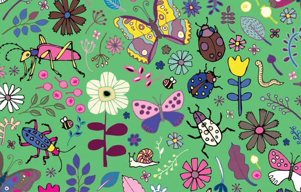 Picture Butterflies, beetles, blooms