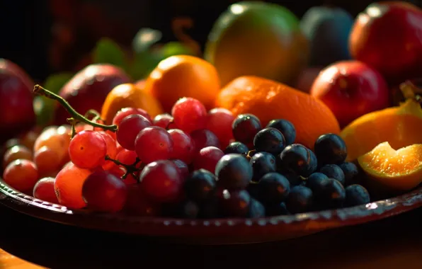 Light, apples, food, grapes, fruit, citrus, a lot, different