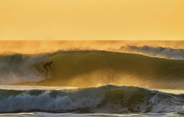 Wave, sunset, squirt, the ocean, sport, athlete, surfing