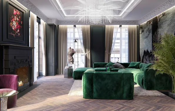 Color, style, interior, fireplace, Paris, luxury, living room, tapestry