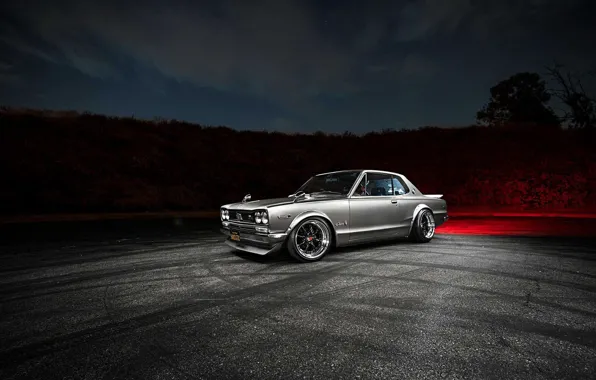 Auto, Night, Machine, Grey, Nissan, Nissan, Lights, Car