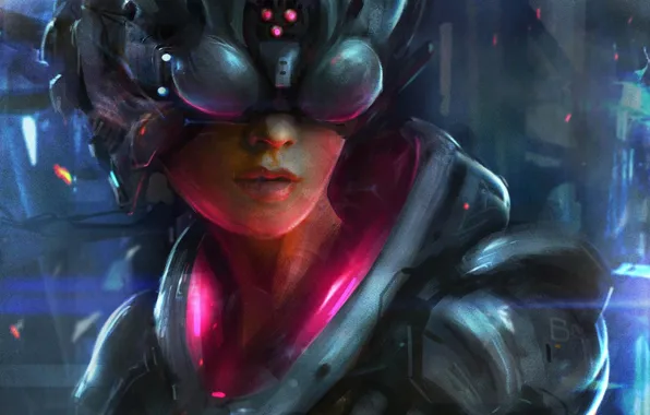 Picture girl, art, pink, helmet, armor