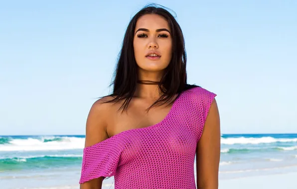 Girl, sexy, beach, blouse, long hair, sea, boobs, beautiful