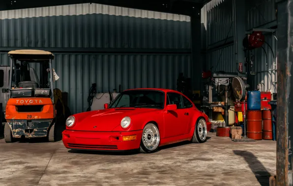 Porsche, Red, Front, 964, Garage, Porsche 964
