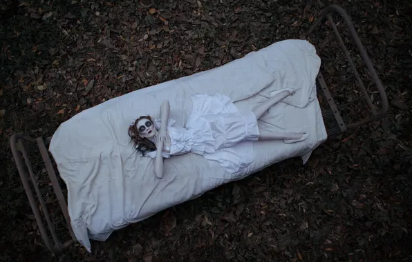 Girl, bed, doll, Good night