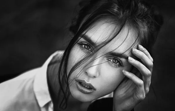 Picture eyes, look, girl, portrait, Victoria Vishnevetskaya, black and white photo