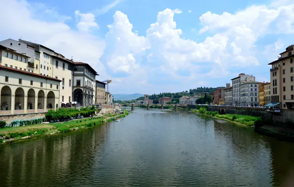 Sky, Italy, Florence, River, Old Bridge, Firenze, Old Bridge