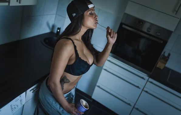 Chest, sexy, pose, model, body, makeup, piercing, brunette