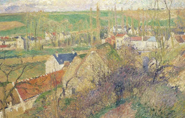 Trees, landscape, home, picture, Camille Pissarro, They are near PONTOISE