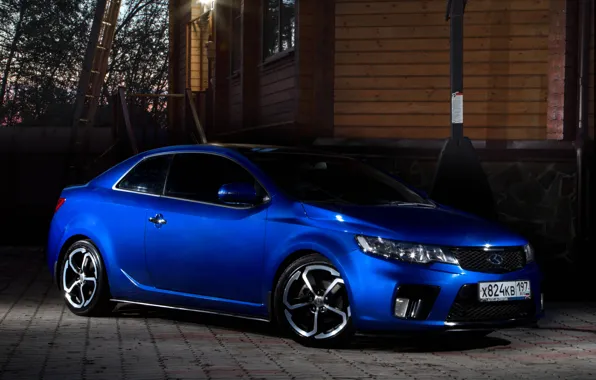 Street, the evening, auto, blue, Kia, Forte, Koup