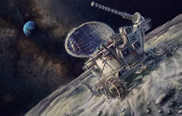 Space, picture, art, USSR, painting, painting, landing on the moon, Rover