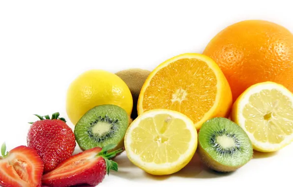 Picture lemon, orange, kiwi, strawberry, fruit, banana