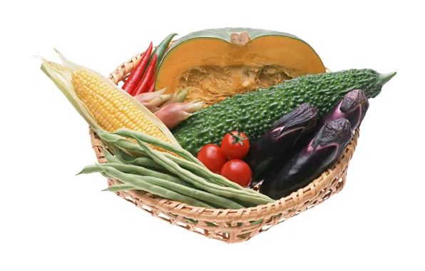 Picture still life, basket, vegetables