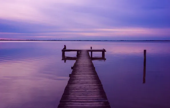 Purple, lilac, Board, the evening, pier, pierce, girl, wooden