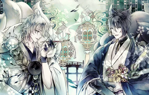 Anime, art, guys, two, Touken Ranbu, Dance of swords