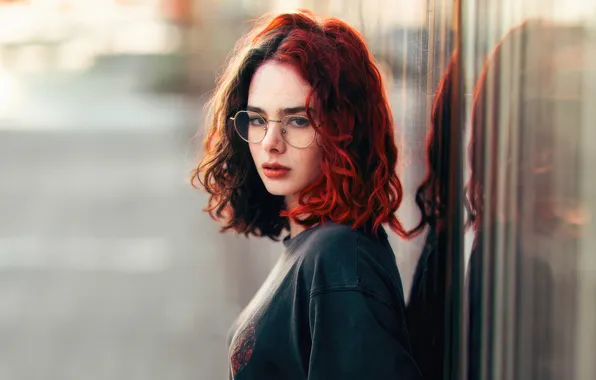 Picture girl, face, redhead, glasses, portrait, freckled