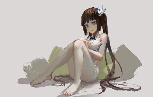 White, hair, figure, dress, long, ecchi, hestia