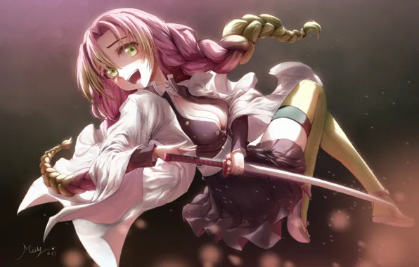 Girl, weapons, sword, Kimetsu no Yaiba, Mitsuri Kanroji