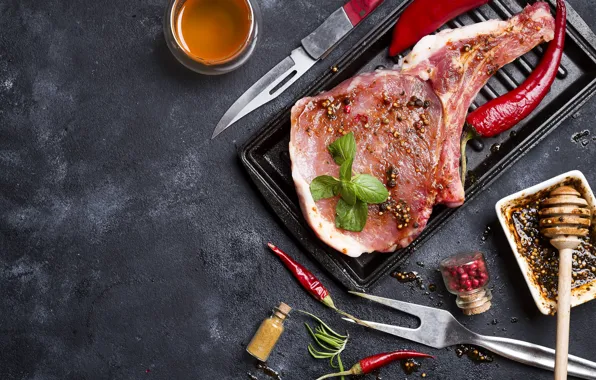 Meat, spices, grill, Basil