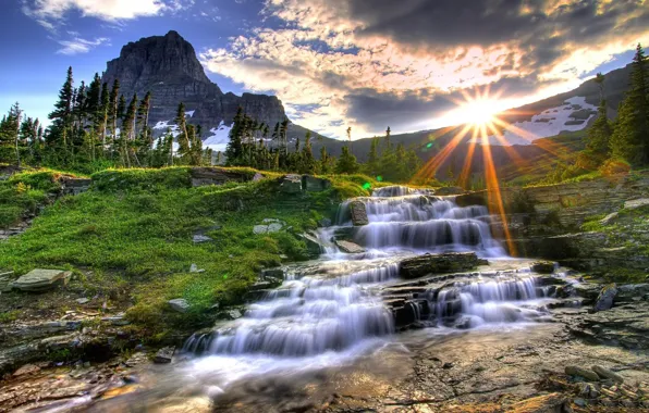 Sunset, River, Mountain, Montana