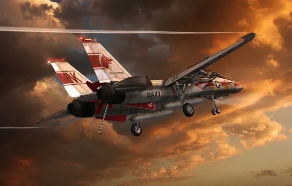 The sky, clouds, the plane, chassis