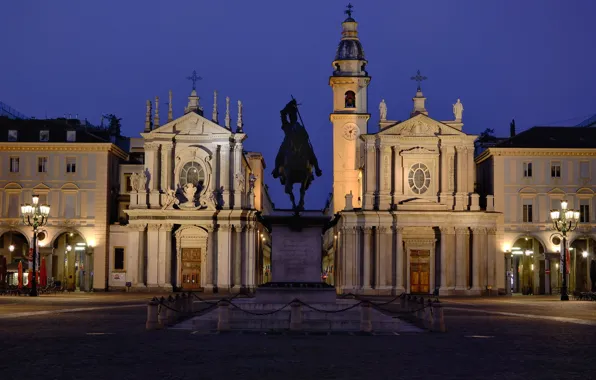 Night, lights, area, Italy, monument, Turin