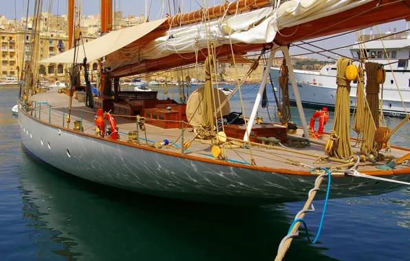 The city, sailboat, yacht, pier