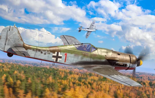 Fighter-monoplane, Focke-Wulf, Luftwaffe, The Protector, German single-seater single piston, Antonis (rOEN911) Karidis, FW-190 D-9, Red …