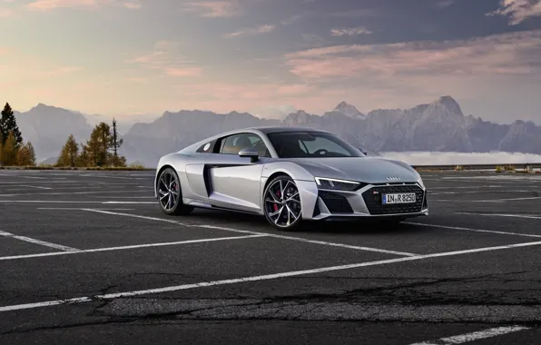 Sunset, mountains, Audi, the evening, Parking, supercar, Audi R8, Coupe