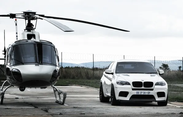 White, the sky, mountains, clouds, black, bmw, BMW, the fence