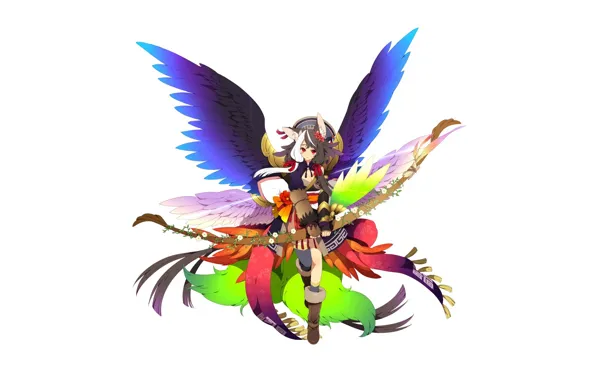 Girl, fantasy, wings, minimalism, boots, white background, ears, tails