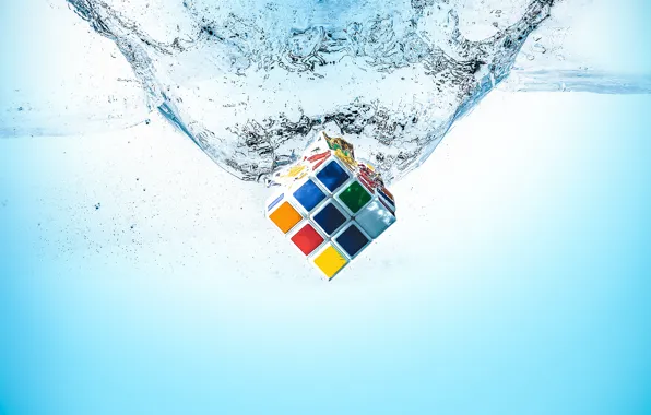 Water, macro, Rubik's cube